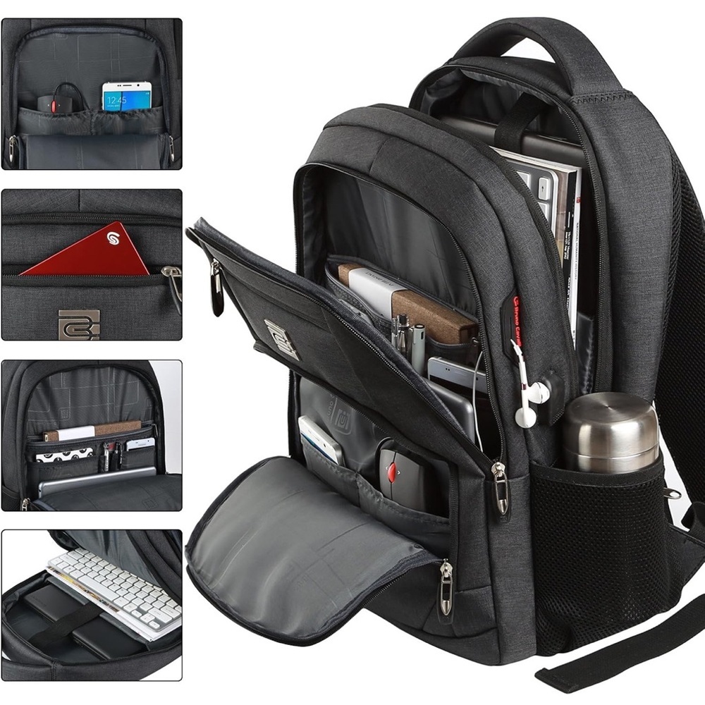 Bruno Cavalli Laptop Backpack Business Travel Anti Theft USB Black NEW - Picture 3 of 7